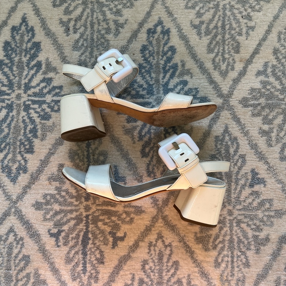 Prada Cream Block Heel Sandals
